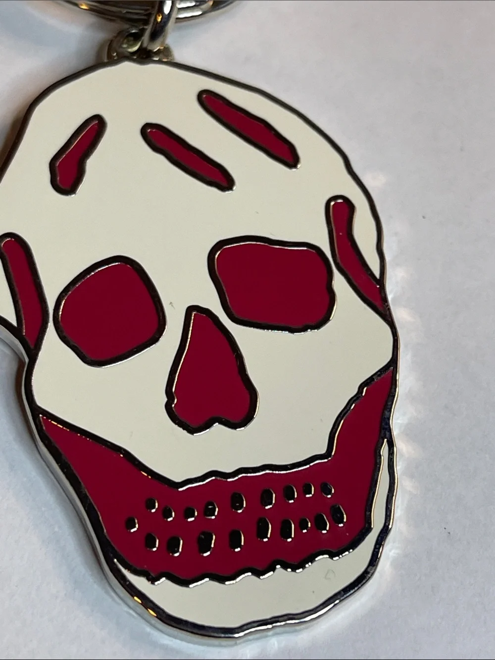 Alexander McQueen White and Burgundy Skull Enamel Keychain